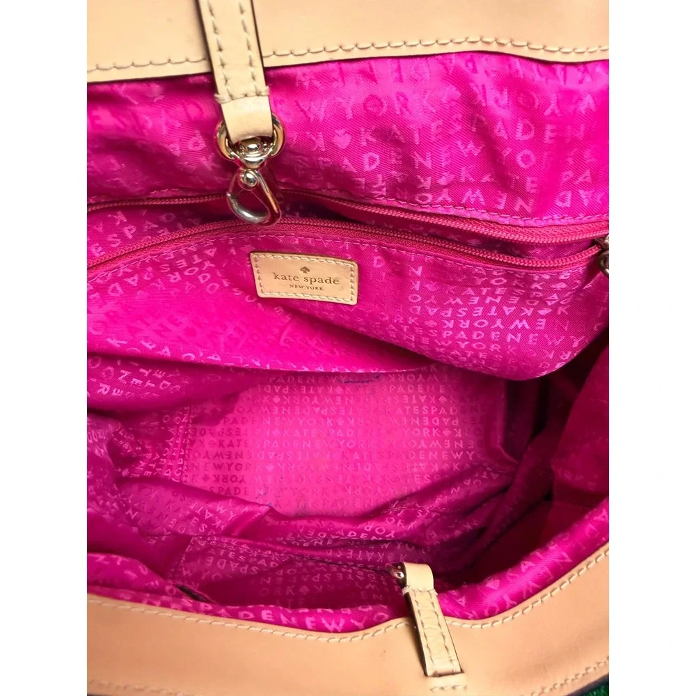 Kate Spade New York Black Nylon Leather Trim Flap Backpack Hot Pink‎ Lining